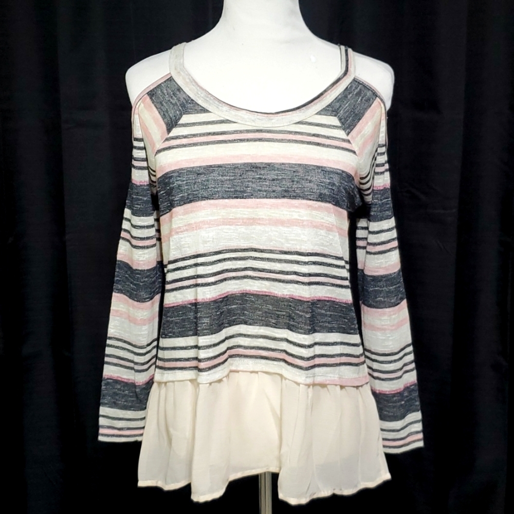 Cold shoulder striped top